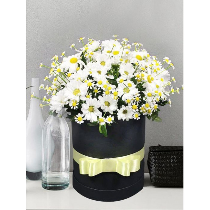 Изящные ромашки в стильной коробке